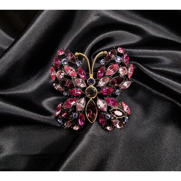 Vintage Joan Rivers Brooch Pink Crystal Butterfly Statement Pin